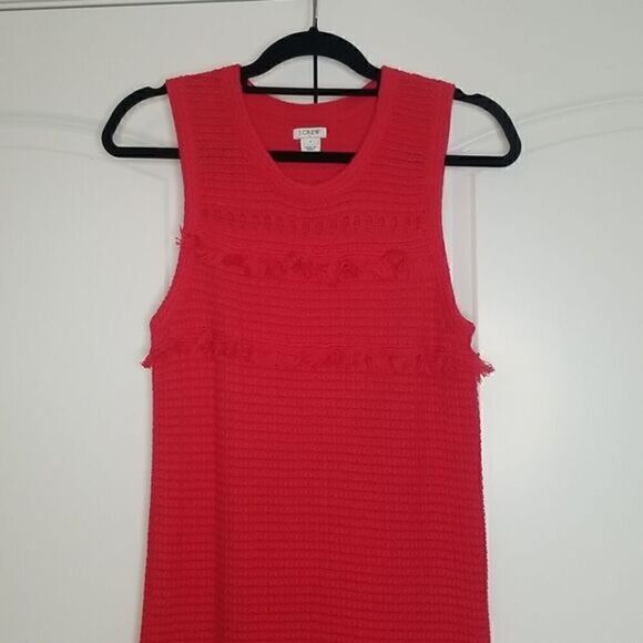 J.crew Sleeveless Red Crochet Knit Fringe Shift Dress - Picture 4 of 9